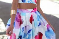 Summer look with watercolor skirt