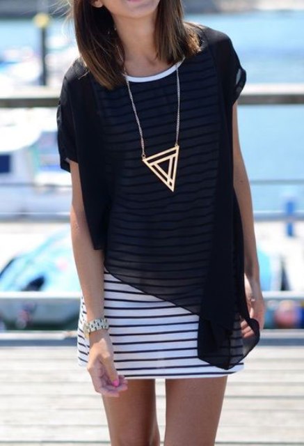 Trendy loose sheer shirt with tight dress