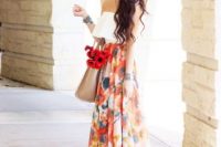 Watercolor maxi skirt with off shoulder top
