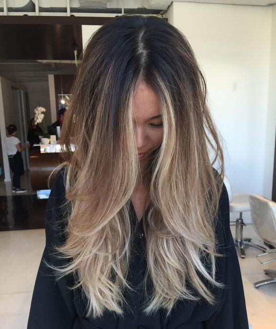 long layered brown to blond hair
