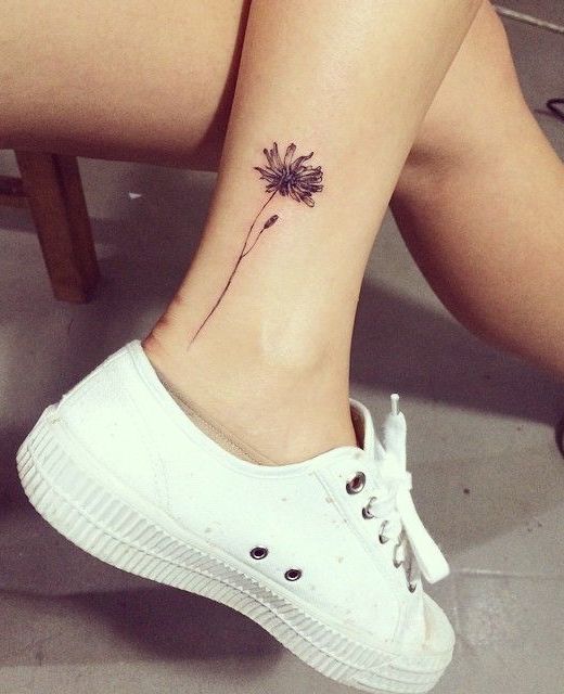 tiny ankle flower tattoo