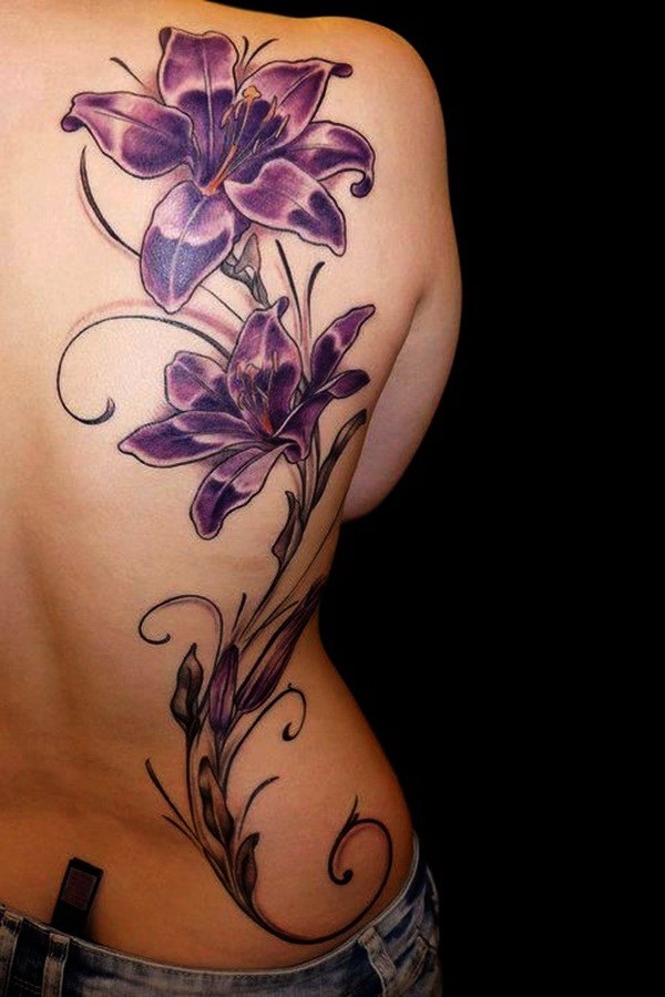 purple lilies along the back
