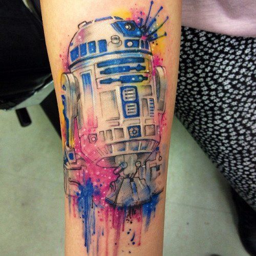 15 watercolor R2D2 on an arm