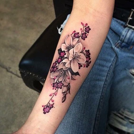 colorful flowers and lilies tattoo
