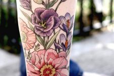 19 bold flower leg tattoo