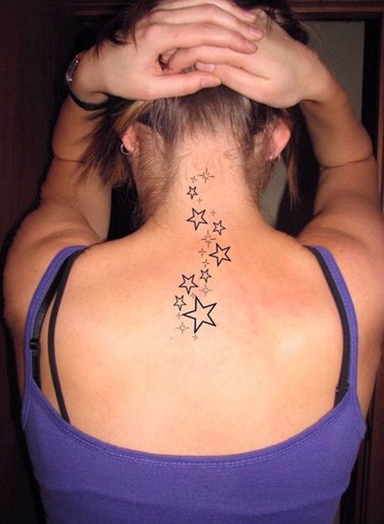 stars back and neck tattoo