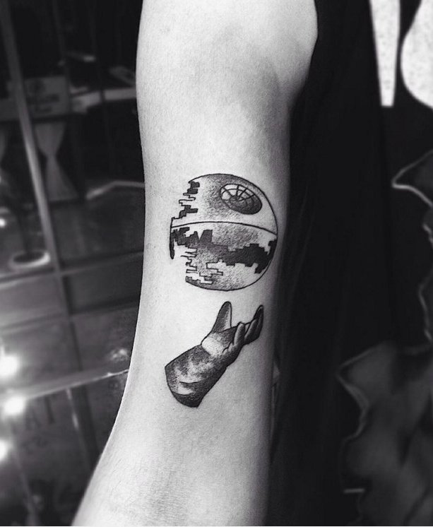 black Death Star arm tattoo