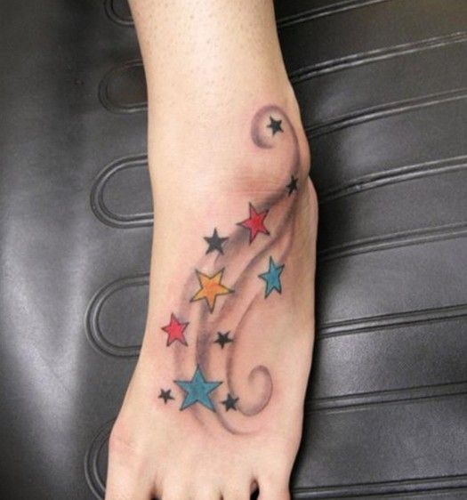 colorful star foot tattoos