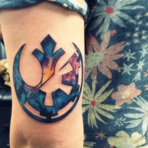 23 bold Rebel Alliance leg tattoo