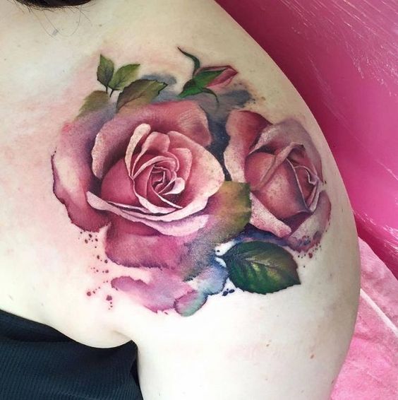 watercolor rose on a shoulder