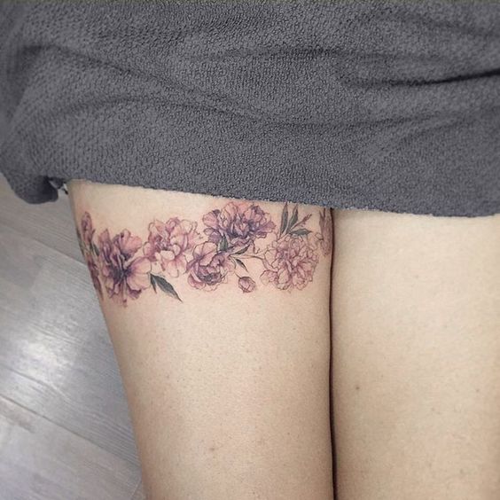 pink flower legband tattoo