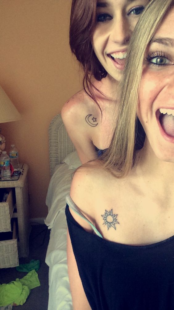 33 sun and moon and stars tattoos on the collar bone