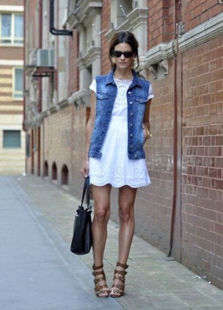 Cool look with white dress and vest
