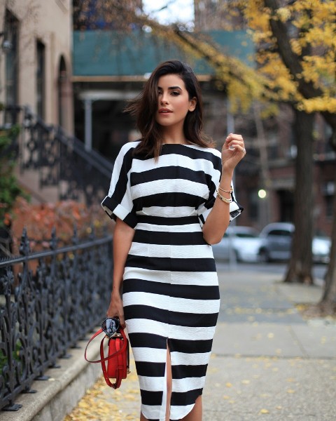 black and white striped dress outfit
