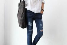 Flat striped shoes with white shirt and jeans