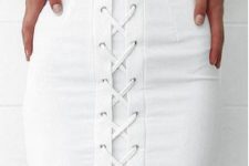 White mini lace up skirt