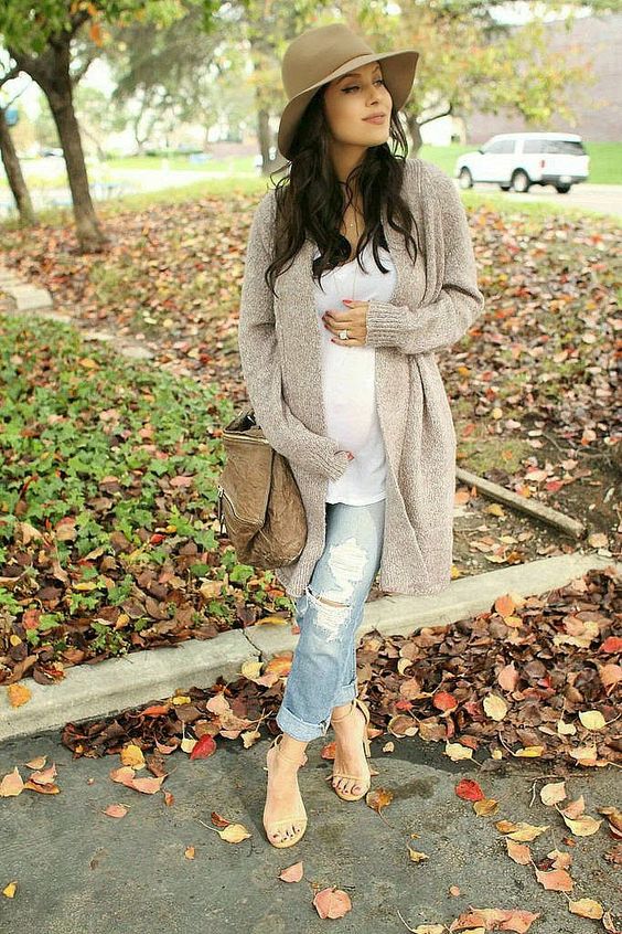 boyfriend jeans with a loose cardigan and nude heels
