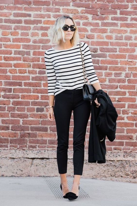 stripes, skinny jeans and heels