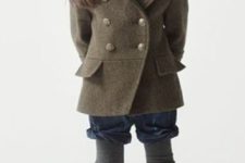 18 grey short coat, denim shorts, leg warmers and boots