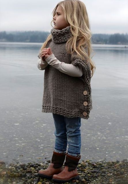 jeans, a knit tunic, brown boots