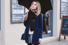 25 oversized navy cardigan, a skater skirt and hunter boots
