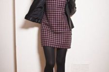 Dress with Peter Pan collar and black tights