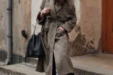 Midi coat with black bag and shoes