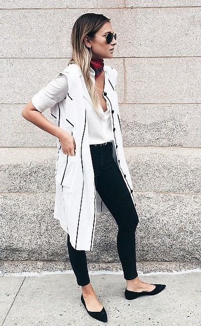 Striped vest with skinny jeans and flats
