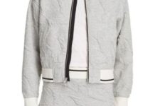 Stylish light gray jacket and skirt