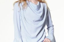 Unique striped bell sleeved blouse with white pants