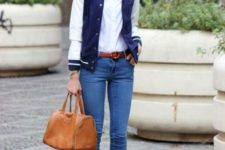 With white classic shirt, cuffed jeans and brown pumps