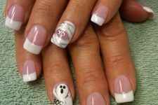 03 French manicure with mummy and ghost accents