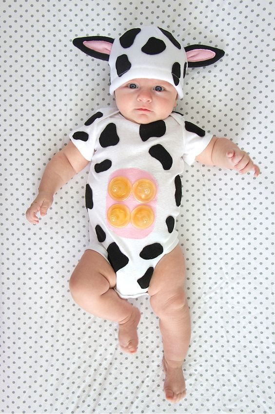 easy cow costume in black and white with a hat