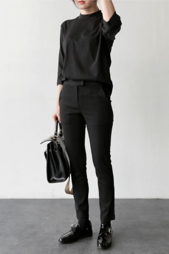 pants, a turtleneck and shoes for a unisex look