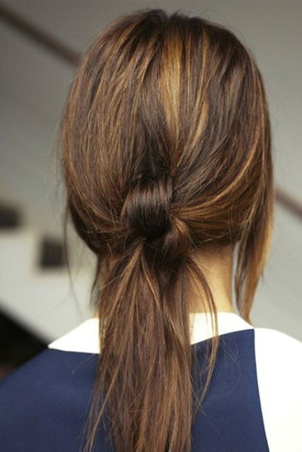 knotted low ponytail is cool and simple for casual situations