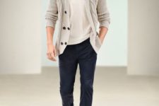 15 navy pants, an ivory tee and cardigan for a relaxed fall look