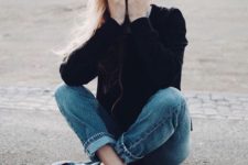 17 jeans, a black cardigan and sneakers