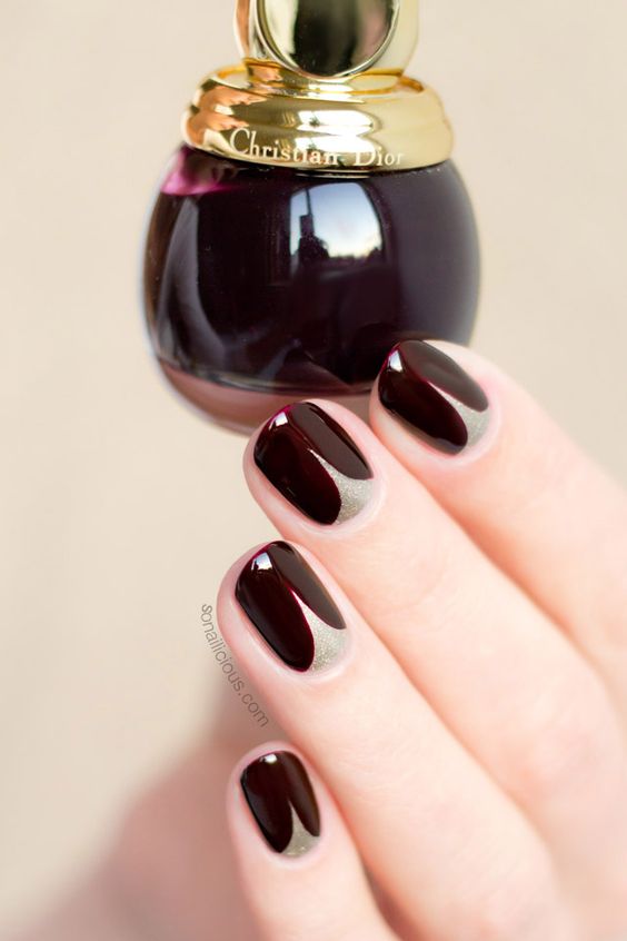 dark red manicure with a nude touch