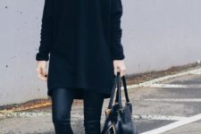 19 leather leggings, an oversized sweater and leopard flats that enliven the outfit