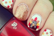 19 polka dot, glitter nails and an accent nail with a turkey