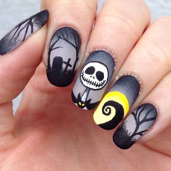 dark nightmare nail art before Christmas Halloween with a matte finish