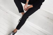 24 pants, a sweater and black Converse for a casual chic look