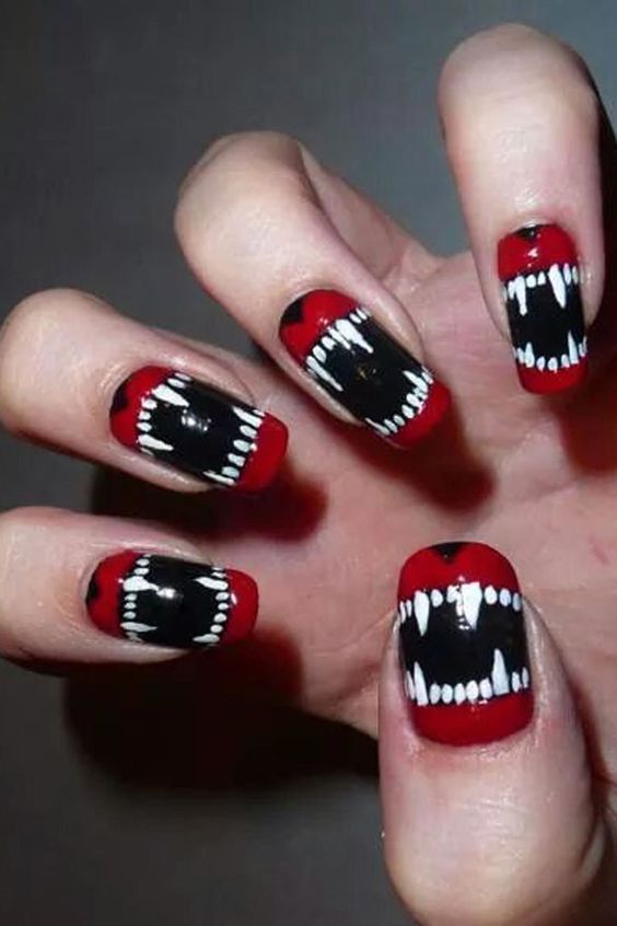 spooky monster nails with teeth