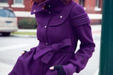 Belted coat with white hat