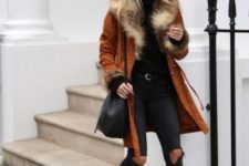 Coat with fur cuffs and collar