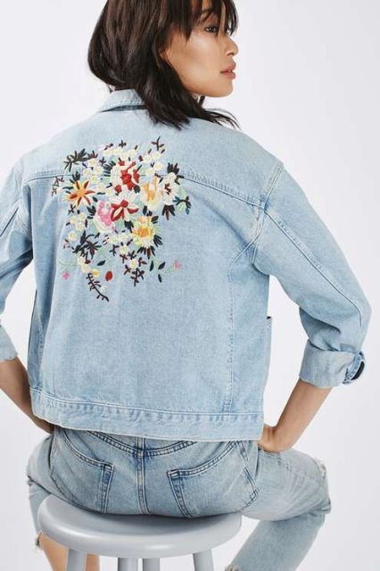 Denim jacket with floral embroidery
