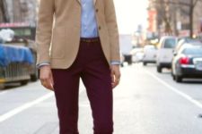 With classic shirt, leopard shoes and brown jacket