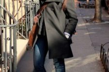 With straight jeans, black coat and scarf