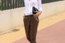 With white classic shirt, belt and heels