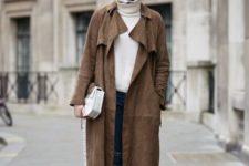 suede coat outfit